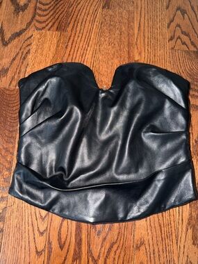 New Lulus Black Faux Leather Strapless Bustier Top